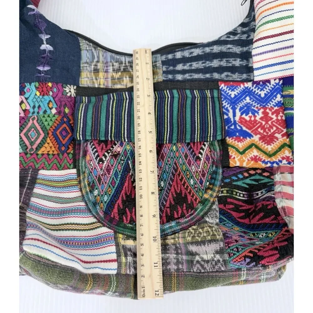 Boho Hippie Hobo Large Shoulder Bag Fabric Purse Patchwork Multicolors - Picture 4 of 8